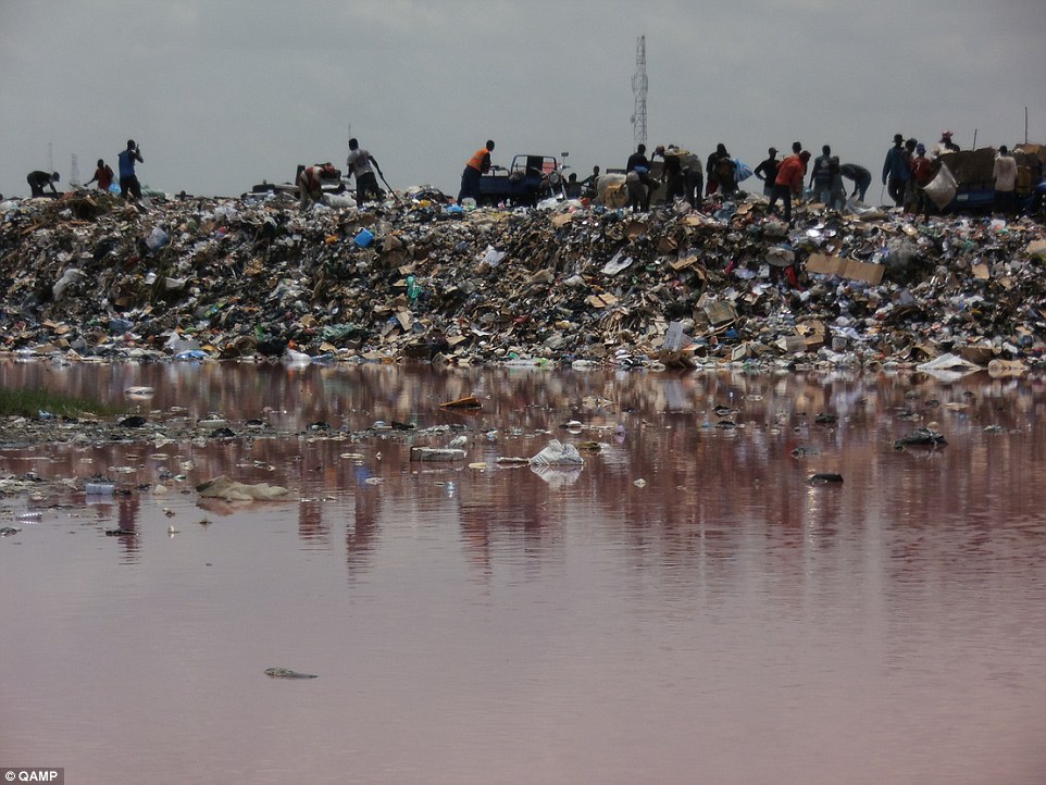 Damaging: The mountains of 'e-waste' that builds up in landfill sites such as Agbogbloshie (pictured) pollutes the local water and harms the health of the scavengers whose livelihoods depend on these broken goods
