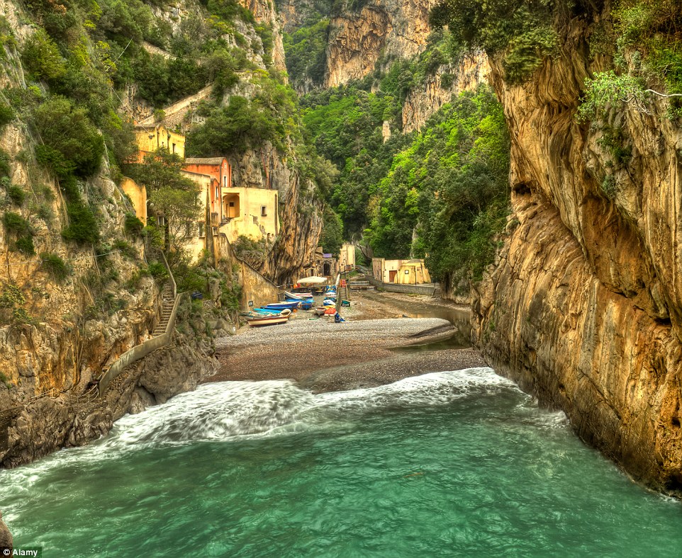 A village in a Fjord! Furore in Italy is a brightly coloured settlement tucked away in the mouth of the fjord 