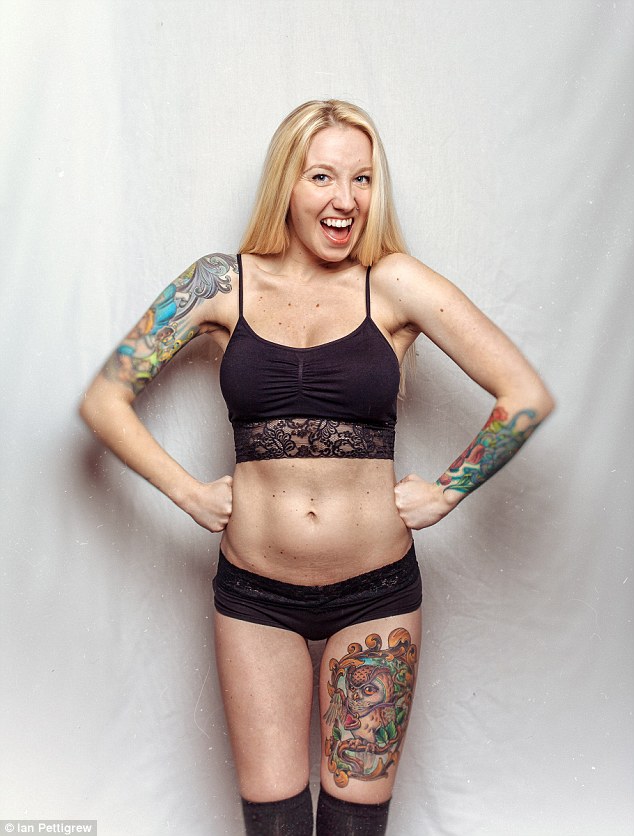 Stay strong: Another woman with CF flaunted her tattoos in a black bra top and matching underwear 