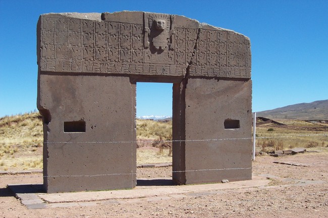 The Gate of the Sun: Located in west Bolivia, this gate is the precisely cut, megalithic stone archway of the Tiwanaku empire. The empire stretched from Peru to parts of Bolivia 1500 years ago. It was the most powerful South American nation before the Incans.