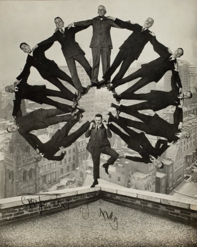 A crazy balancing act, ca. 1930