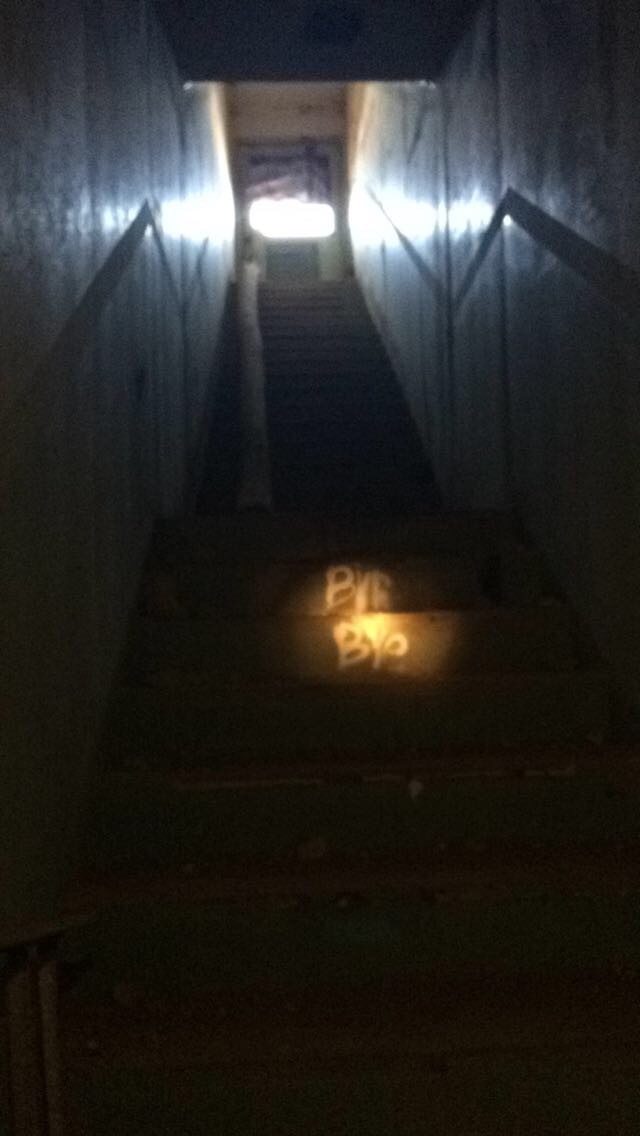 Until they finally had enough. The group left using the same staircase they entered...except with a parting message.