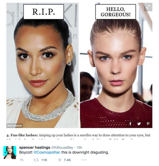 Cosmopolitan has been heavily criticised over its choice of models in an online article about beauty trends in 2015.
