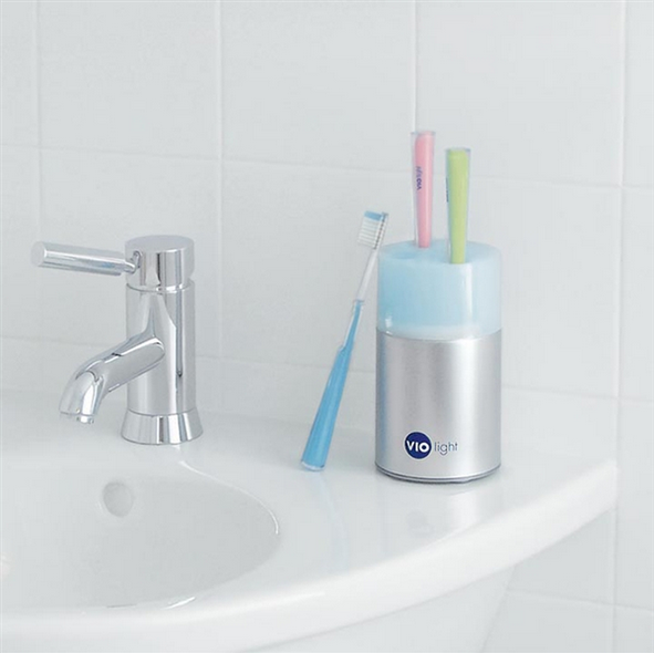 This toothbrush holder that will also sanitize your brushes between uses.