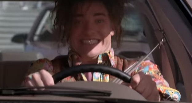 There's a scene in Encino Man where Link (Brendan Fraser) takes off in a driving test car.