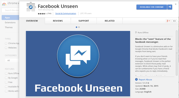 1. Download the Facebook Unseen extension on Chrome.