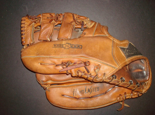 Only one gross lefty glove in gym class.