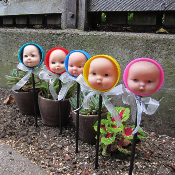 Doll head plant markers.