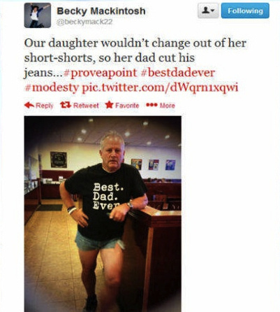 We're not sure how this proves a point, but we're glad this dad is so proud of his body. Great legs, pops!