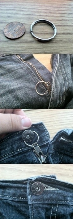 Use a keychain link to keep your jean zipper hidden.