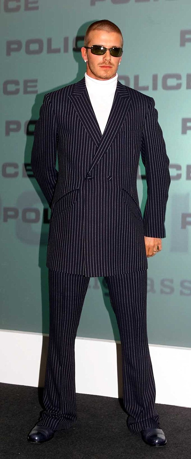  David  launches Police sunglasses in a pin stripe suit in 2001