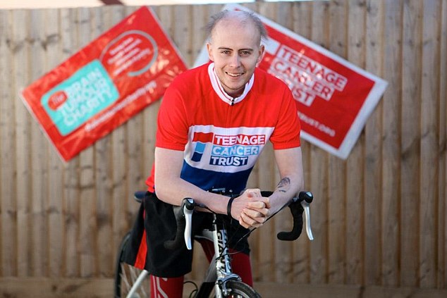 Dedicated: Mr Vines pictured raising money for the Teenage Cancer Trust after his second brain tumour