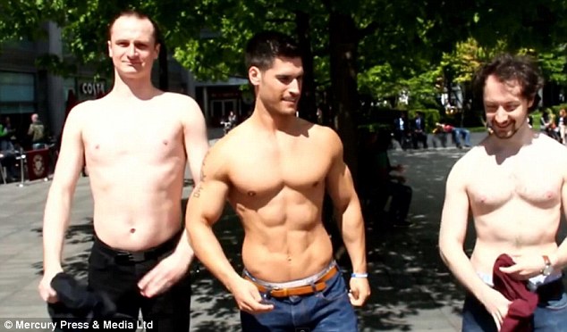 What would you prefer? Women were presented with fitness model  Jamie Alderton (centre), and two 'normal' volunteers, Dan one with a short torso (right) and Peter with a long and lean figure (left)