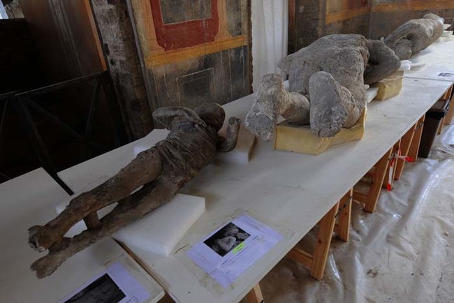 The tragic scene was uncovered during a restoration project of 86 preserved bodies at the site.