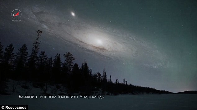 The video shows what Andromeda, our nearest galaxy - excluding dwarf galaxies - would look like up close. Containing one trillion stars and with a length of 220,000 light-years, the galaxy would fill our night sky (shown) even from a considerable distance away