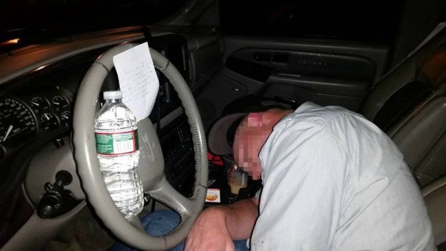 When the local hero found this man passed out drunk in the driver's seat of his car,  he knew he needed to step in. He left a bottle of water and a note propped on the man's steering wheel. That note may have saved multiple lives that night.