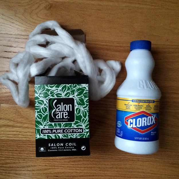 Bleach + Cotton Coil for Cleaning Bathtub Caulk — $8 (Enough for Three Cleaning Sessions)