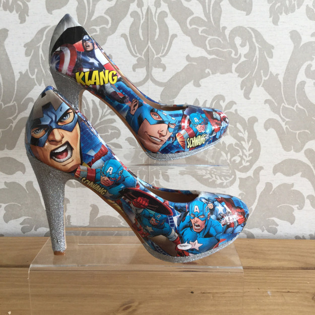 These collaged Captain America pumps.