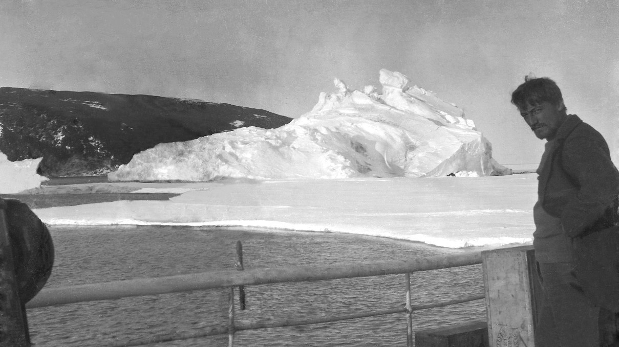 A photo from damaged camera negatives of Ernest Shackleton's expedition in Alaska.