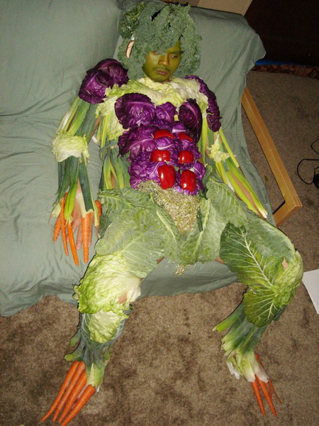 The casual, no-worries life of a man made out of salad.