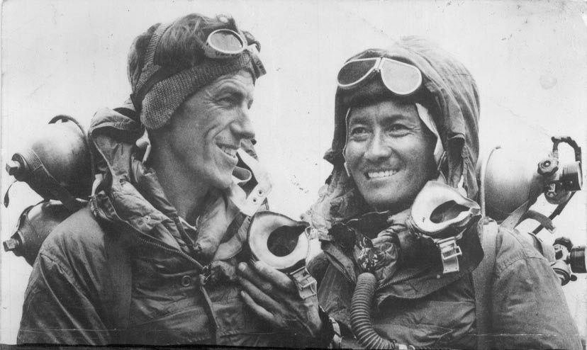 A photo from the first successful ascent to Everest's summit on May 29, 1953. The photo depicts New Zealand explorer Edmund Hillary and Nepali sherpa Tenzing Norgay.