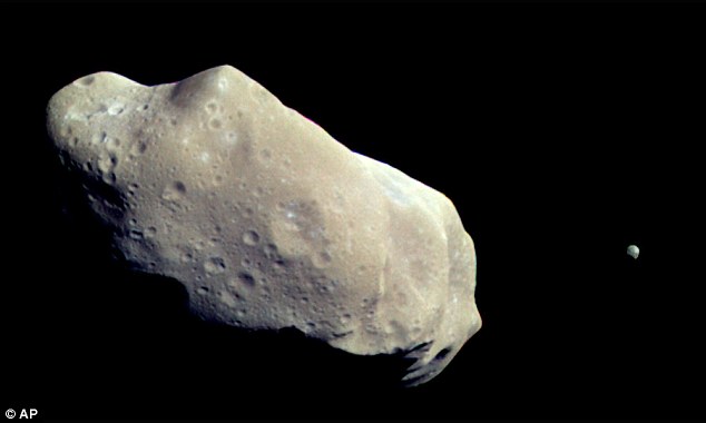 The asteroid's fly-by will be streamed live on the internet from an observatory in the Canary Islands. Pictured is a composite image of an asteroid taken using Nasa's Galileo spacecraft