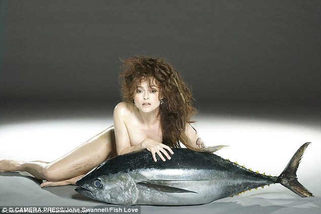 Carter posed completely naked with the huge fish as part of the same Fishlove campaign