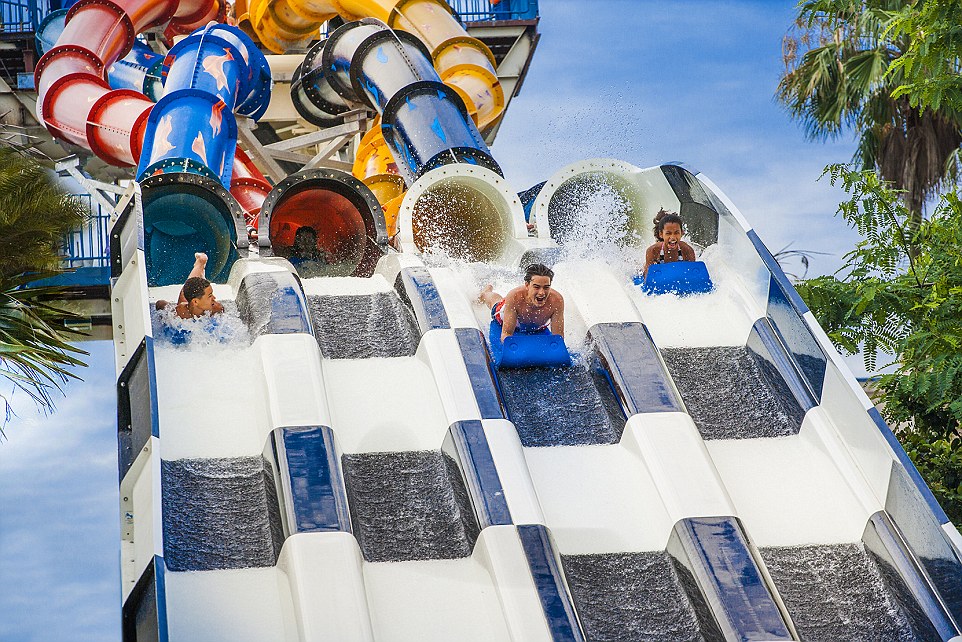 The 360ft-long four-lane Aqua Drag Racer at Wet 'n Wild in Orlando is a chance to see who slides the fastest out of your friends