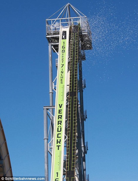 Verruckt at Schlitterbahn Water Park in Kansas City is the world’s tallest water slide, standing at a scary 168ft 7in