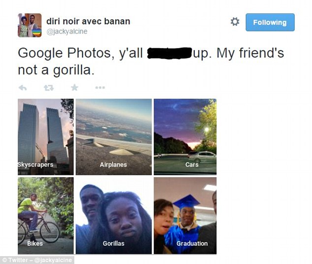 Google has issued an apology after computer programmer Jacky Alcine, from New York, spotted photographs of him and a female friend had been labelled as gorillas by Google Photos image recognition software. He sent a series of Tweets to Google highlighting the problem (like above) leading Google to issue a fix for the problem