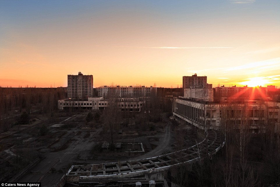 Shell of a town: Although the external structures of buildings still stand, the insides are littered with broken glass, fragments of furniture, and the remnants of the lives of people who called Pripyat home
