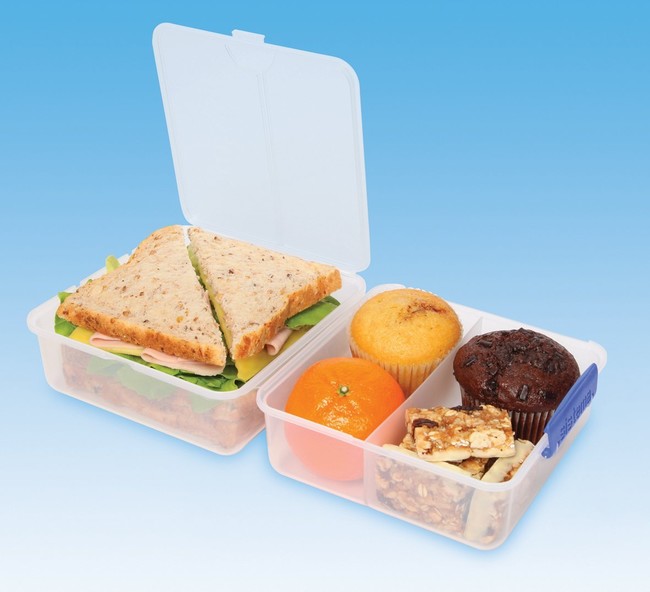 Store meals in a <a href="http://www.amazon.com/Sistema-Klip-Lunch-Container-47-3-Ounce/dp/B002B4S75I/ref=sr_1_cc_1?_encoding=UTF8&amp;tag=vira0d-20" target="_blank">compact lunch cube</a>.