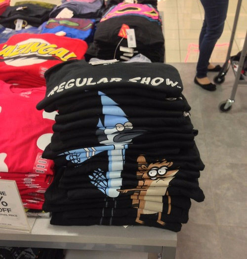 This cleverly arranged T-shirt display.