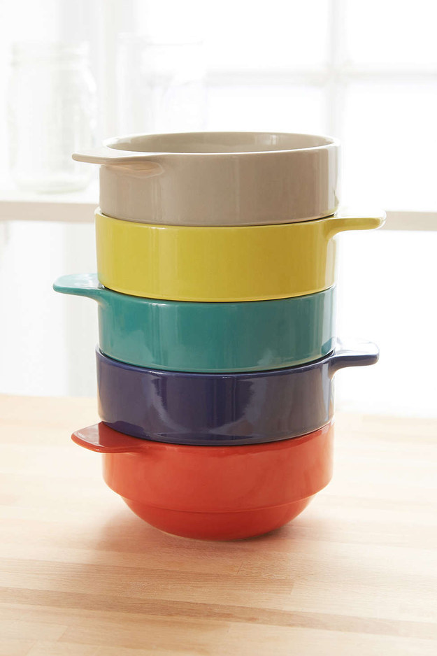 Brightly colored bowls you can stack.