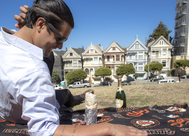They had a champagne picnic up on Alamo Square.