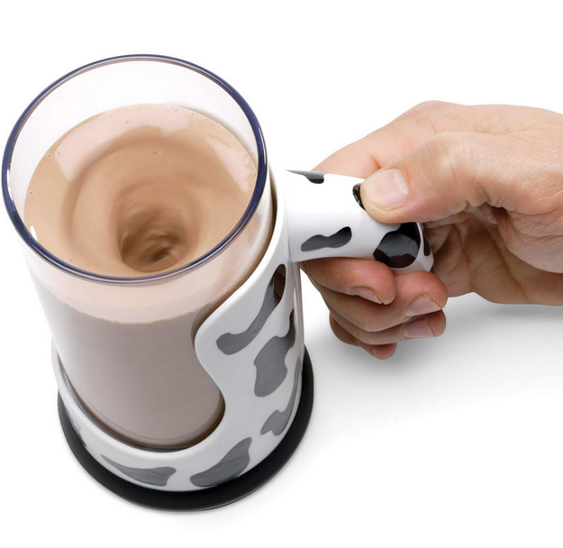 A mug that mixes your chocolate milk without making a mess.