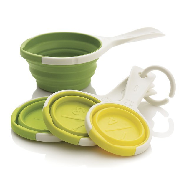 A set of collapsible measuring cups.