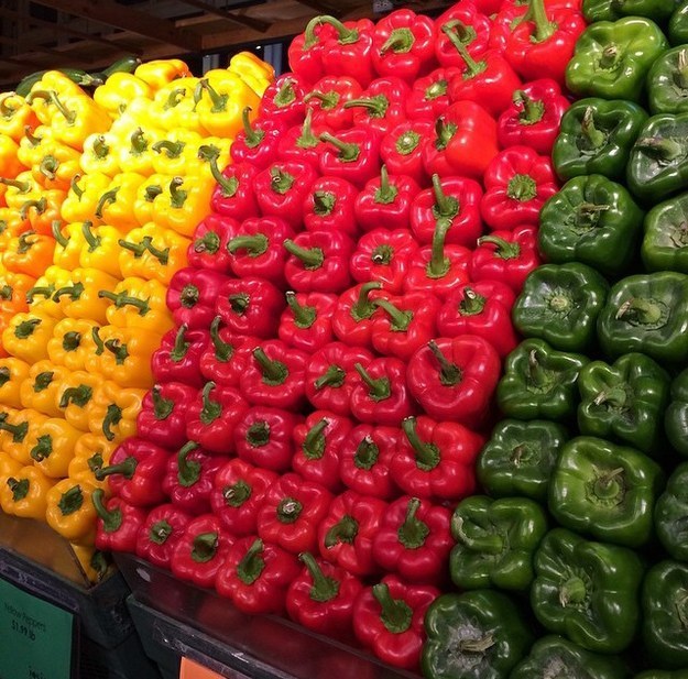 This colourful row of peppers.