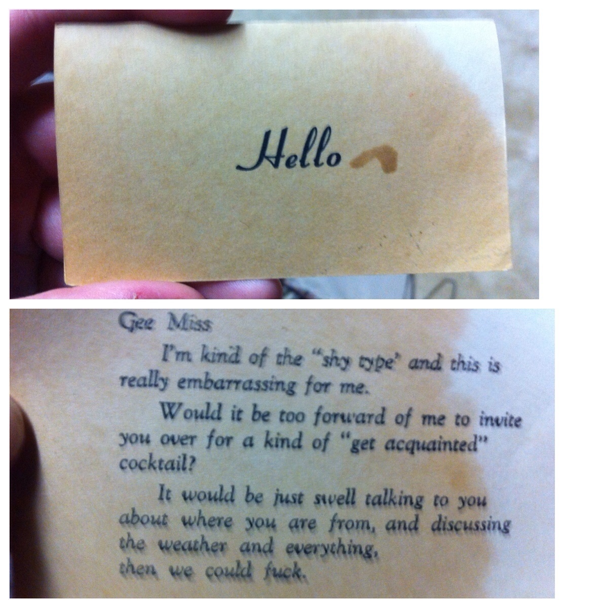 "Hello- stained business card found while moving the grandparents out."
