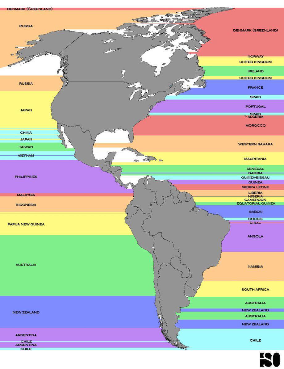What is across the ocean from each shore