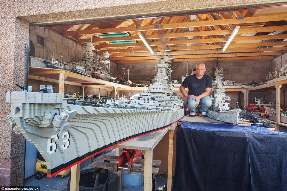 In Mr McDonough's garage his 1:40 scale model of USS Missouri is moored beside the ill-fated USS Arizona, sunk at Pearl Harbour, and a Japanese carrier replete with lines of Zero fighters