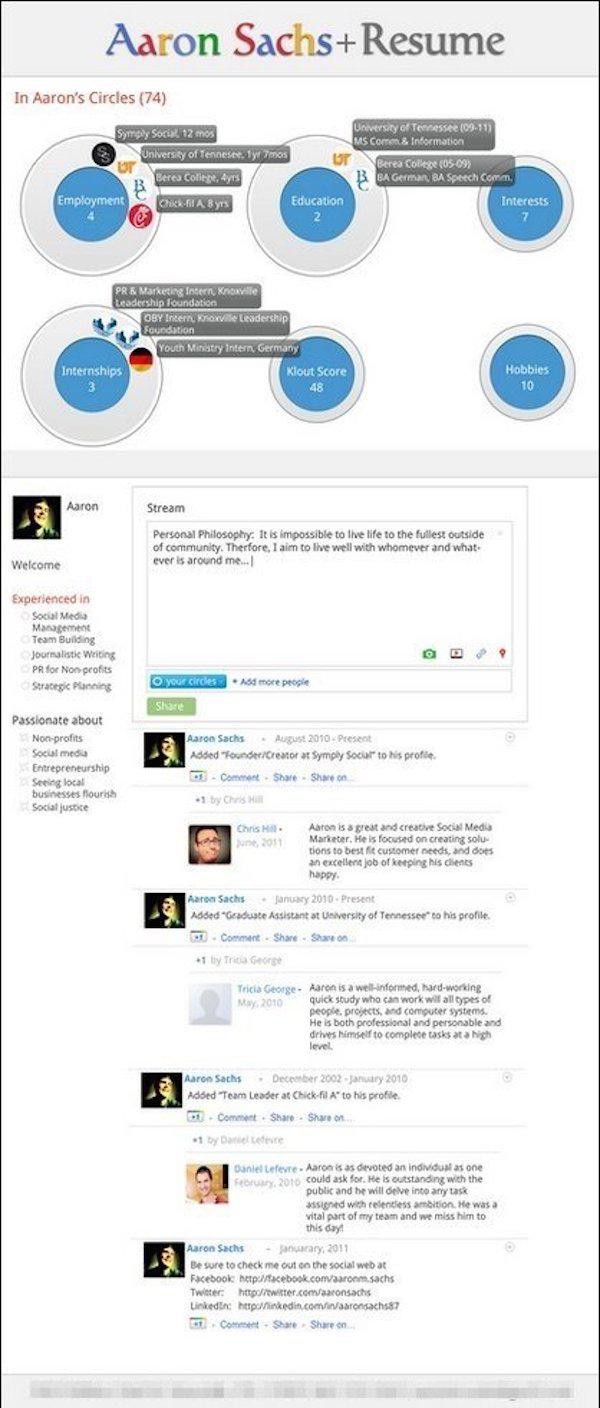 Aaron Sachs created a Google+ style resume.