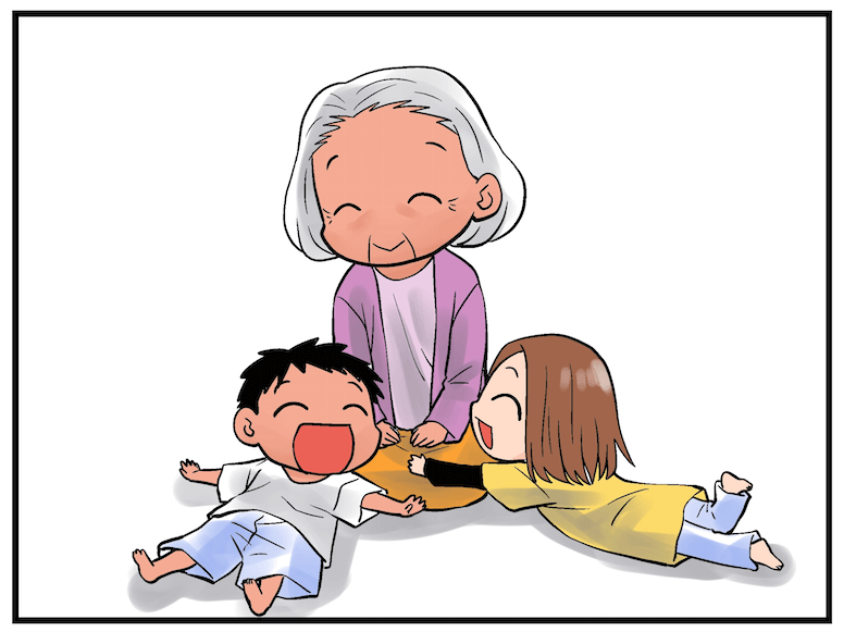 おばあちゃん子あるあるの「育ててくれてありがとうという感謝の思いでいっぱい」のイラスト