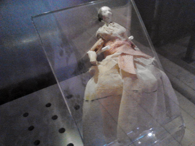This is the doll of one of the youngest members of the Donner Party. Patty Reed was asked to get rid of her possessions when the infamous group was lost in the western snows (and eventually turned to cannibalism), but she managed to hide this doll in her dress. It survived the journey along with Patty Reed. Unfortunately the same can't be said of some of Patty's cohort.