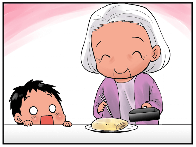 おばあちゃん子あるあるの「親の味とは違う「ばあちゃんの料理」がたまに無性に食べたくなる」のイラスト