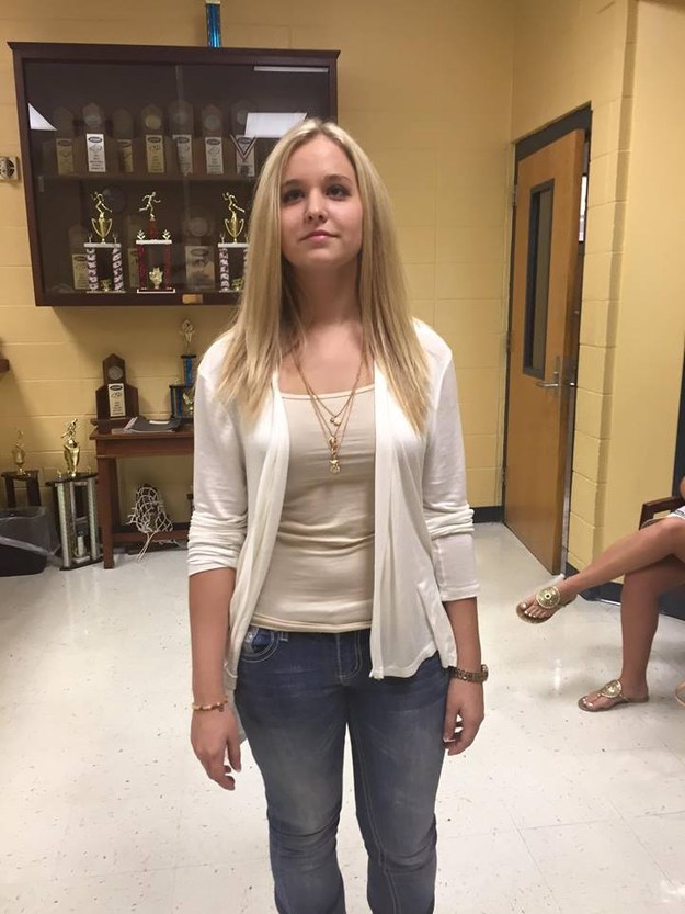 This is Stephanie Hughes of Versailles, Kentucky. Last week, says Stephanie's mother, Stacie Dunn, she was sent home from school for wearing this outfit.