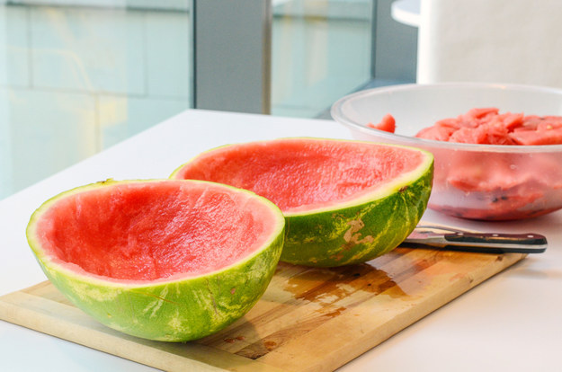 You&#39;ll end up with two watermelon "bowls" ready to be filled with delicious, boozy Jell-O.