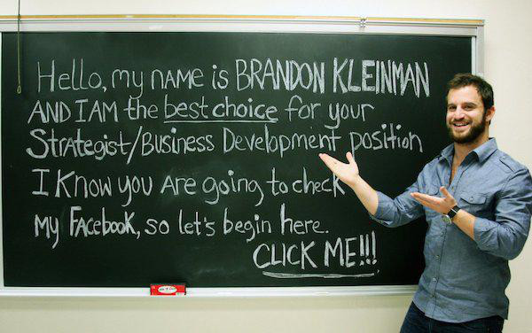 Brandon Kleinman created this Facebook album because he knew companies would stalk his profile.