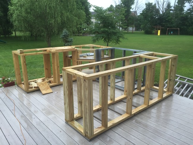 First, a U-frame was formed to create the basic shape of the outdoor kitchen.