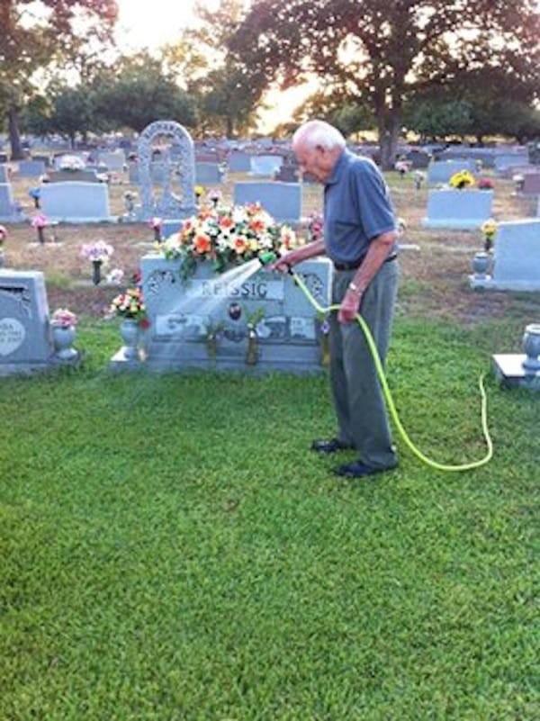 After the death of his wife, Elizabeth, Jake began doing this twice a day in order to keep the grass, he installed himself, green.